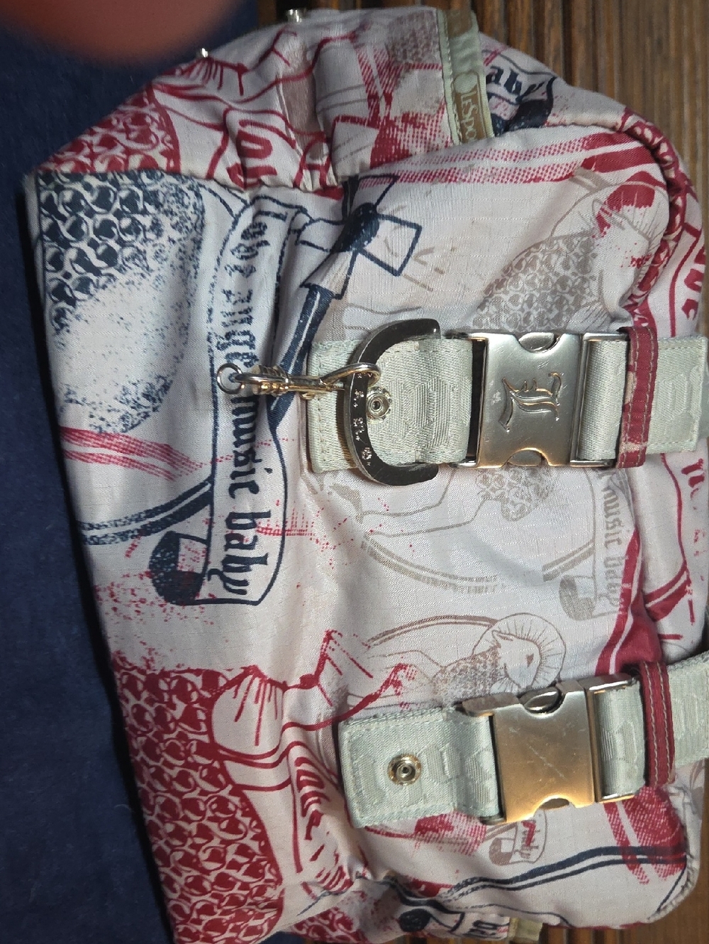 Lesportsac White, Red & Navy Printed Shoulder Bag with Gold Hardware